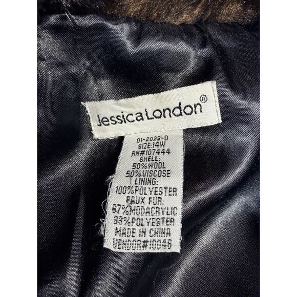 Jessica London Vintage Wool Blend Coat Faux Fur Collar Cuffs Belted Black Medium - Picture 2 of 12